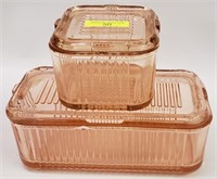 2- PINK GLASS REFRIGERATOR DISHES