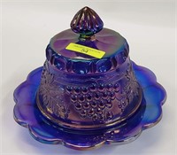 LE SMITH AMETHYST CARNIVAL GLASS BUTTER DISH