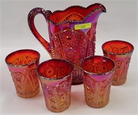 INDIANA GLASS HEIRLOOM CARNIVAL PITCHER SET