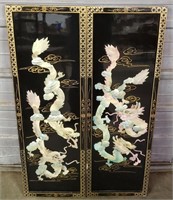 2- ORINETAL MOTHER OF PEARL STYLE DRAGON PANELS