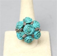Turquoise Flower & Sterling Blue Floral Ring