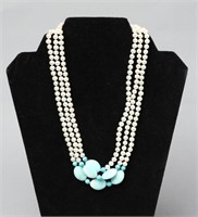 Pearl & Blue Semi Precious Stone Necklace
