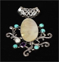 Sterling Mother of Pearl & Turquoise Brooch