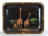 Hand Painted Tole Style Tray With Giraffes