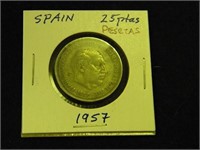 1957 Spain 25 Pesetas Coin