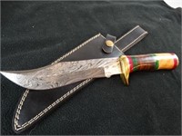 Custom Damascus Bowie  Knife w/ Pakkawood Handle