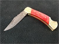 Custom Damascus Pocket Knife w/ Pakkawood Handle