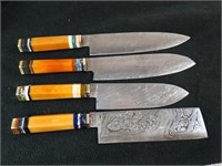 Custom Handmade Damascus Blade Kitchen Knife Set