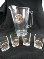 Texas A&M Beer Pitcher & 4 Shot Glasses w/ Pewter