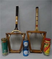 Pair of Vintage Tennis Rackets & Balls