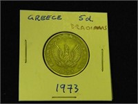1973 Greece 5 Drachmas Coin