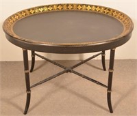 Antique Stretcher Base Lacquered Serving Stand.