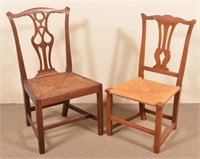 Two Chippendale Mahogany Rush Seat Side Chairs.