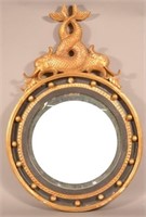 Antique Gilt Frame Mirror wit Dolphin Crest.