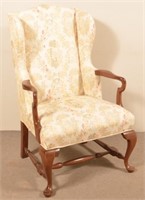 Mahogany Queen Anne Style Wing Back Armchair.