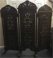 HEAVY 3 PIECE CARVED WOOD ROOM DIVIDER
