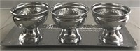 4 PIECE SILVER TONE TRAY AND BOWLS