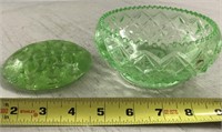 GREEN GLASS PEN HOLDER AND BOWL