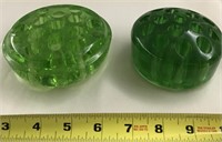 2 GREEN GLASS PEN FROGS