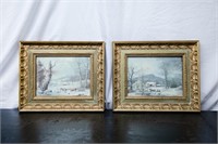 Snow covered paintings set