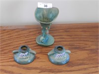 Roseville vase and candlesticks