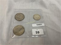 US SILVER 1891 AND 1923 DOLLAR COINS AND 1964 HALF