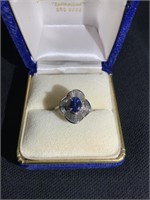 PLATINUM RING WITH SAPPHIRE AND DIAMOND RING