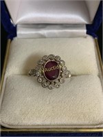 18CT WHITE GOLD RUBY AND DIAMOND RING