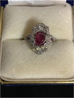 9CT WHITE GOLD RUBY AND DIAMOND