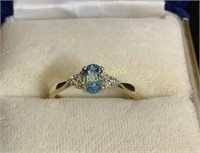 14CT YELLOW GOLD OVAL CUT BLUE TOPAZ AND DIAMOND