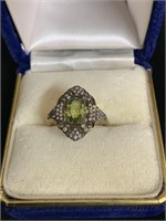 PERIDOT AND DIAMOND RING SET IN SILVER