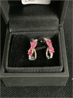 10CT WHITE GOLD PINK SAPPHIRE AND DIAMOND EARRINGS