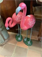 PAIR OF CAST IRON PINK FLAMINGO ORNAMENTS