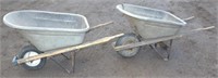 (2) poly rubber tire wheelbarrows with wooden