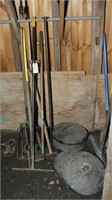 asstd lot long handle tools and 4 weighted