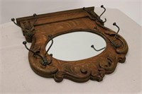 Victorian Oak Mirror w/Coat Hooks