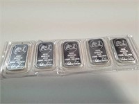 Silver Towne five bars 1 oz fine silver each