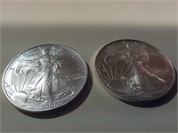 2 -2007-1 oz fine silver dollars