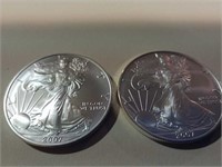 2 -2007-1 oz fine silver dollars