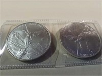 Two Mexican 1 oz each silver rounds