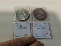 1948 Mexico 5 peso coin and 1955 10 peso Mexican