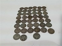 45 Mercury dimes various dates 1920's, 30s and 40s