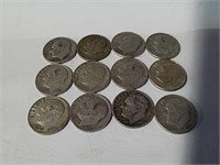 12 Roosevelt dimes various dates 1950s and 60s