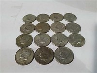 15 Kennedy half dollars dated 1967