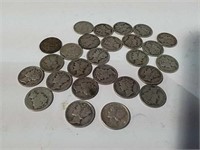 26 Mercury dimes dated 1920s and 1930s