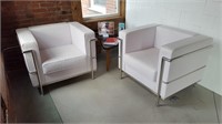 Pair White Le Corbusier Style Chairs