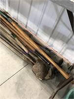 Assorted garden tools, some broken handles