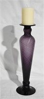 Large Art Glass Amethyst Swirl Candle Holder 17"