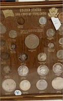 US 20th Century Type Coins in frame  8" X 10"