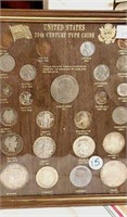 US 20th Century Type Coins in frame   8" X 10"